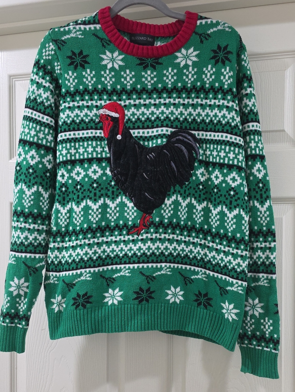 Blizzard Bay Green Fair Isle Rooster Mens/Unisex Holiday Sweater - Medium